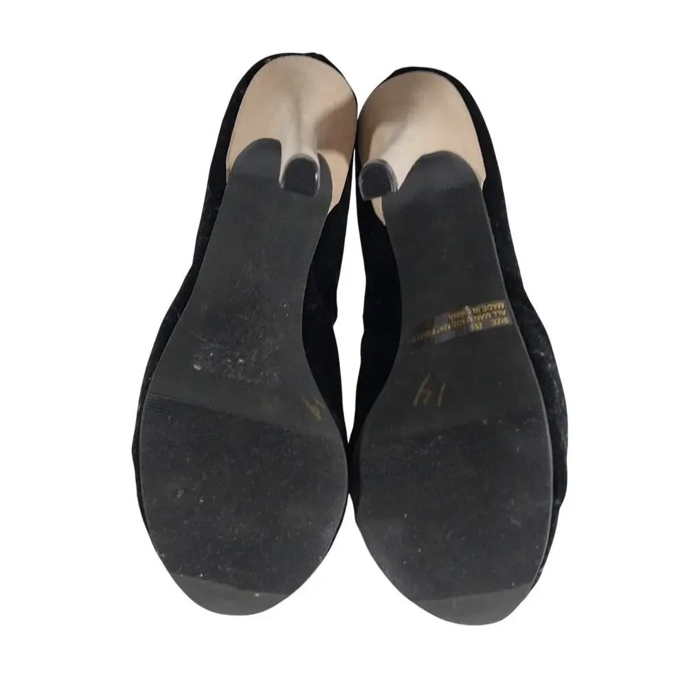 QUPID! BLACK VELVETEEN & TAN VEGAN SUEDE STILETTO PLATFORM HEELS, PUMPS! SZ 8.5M